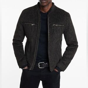 $598 NWT John Varvatos Jacket 52 Gray Branden Band Collar Wool Corduroy Men's